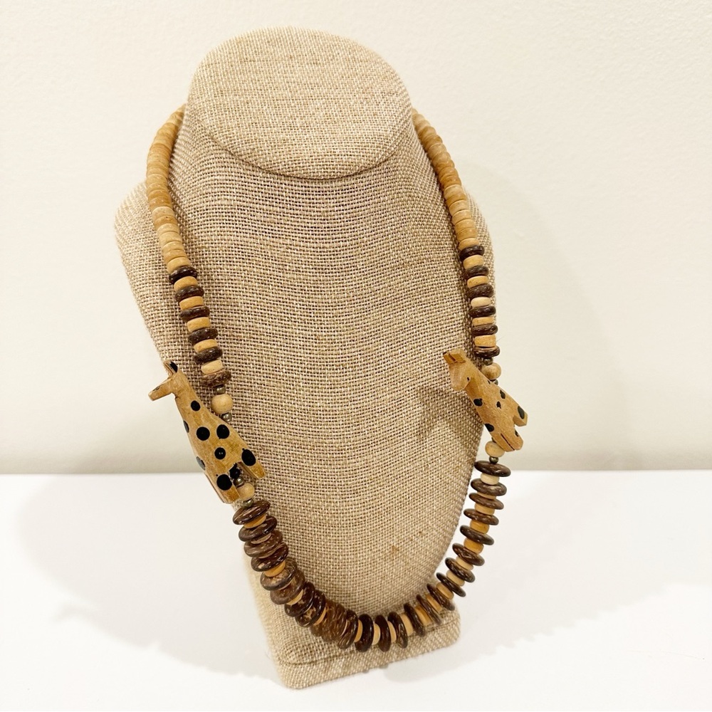 Vintage Wooden Safari Artsy Giraffe Statement Art Teacher Beaded Necklace - Picture 5 of 5